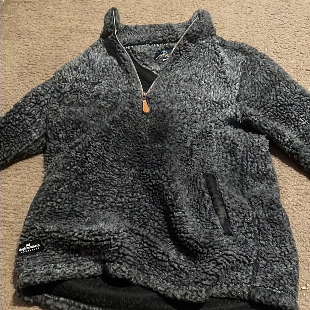 Simply Southern Charcoal Sherpa Quarter-Zip Pullover